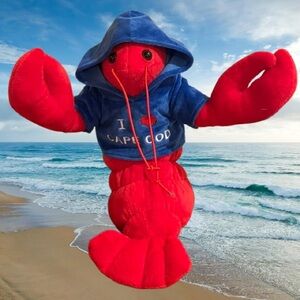 🆕-Giftable World- Red Plush Lobster Toy with “I ♥️ Cape Cod” Hoodie. NWT